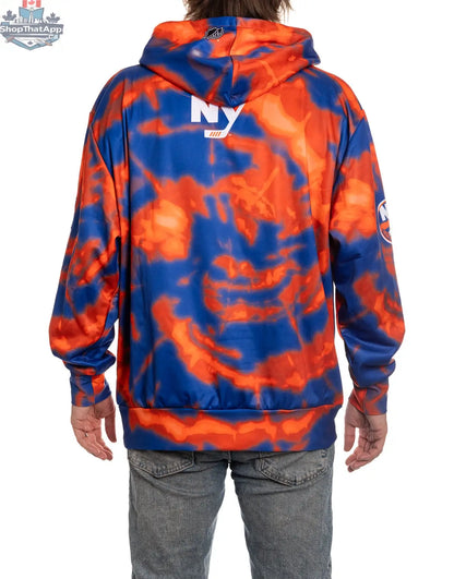 New York Islanders sublimation hoodie by Calhoun Surf N' Skate, back view showcasing vibrant team spirit design.