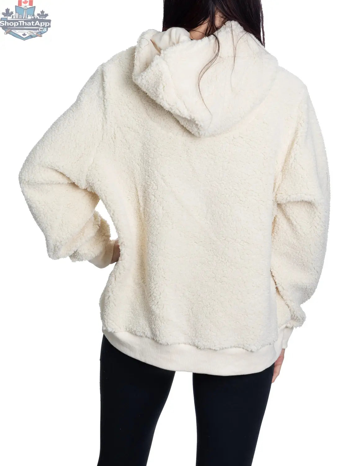 New York Islanders ladies hoodie with sherpa lining and premium chenille logo, made by Calhoun Surf N' Skate, shown from the back.
