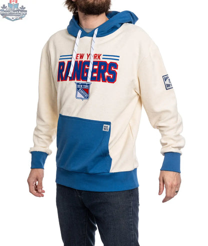 New York Rangers NHL unisex reverse terry hoodie by Calhoun Surf N' Skate, featuring team logo and retro design.