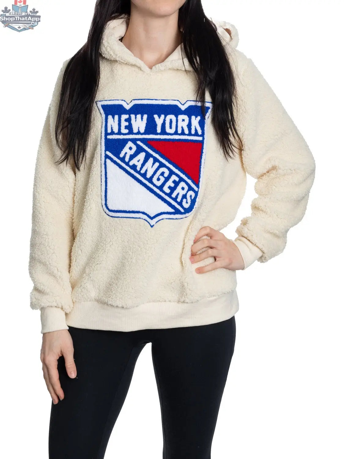 New York Rangers ladies hoodie with a premium chenille logo and sherpa lining, by Calhoun Surf N' Skate.
