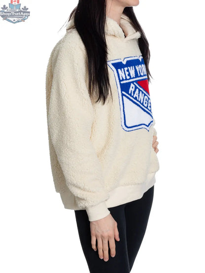 New York Rangers ladies hoodie with premium chenille logo and sherpa lining, featuring a cozy, stylish design by Calhoun Surf N' Skate.