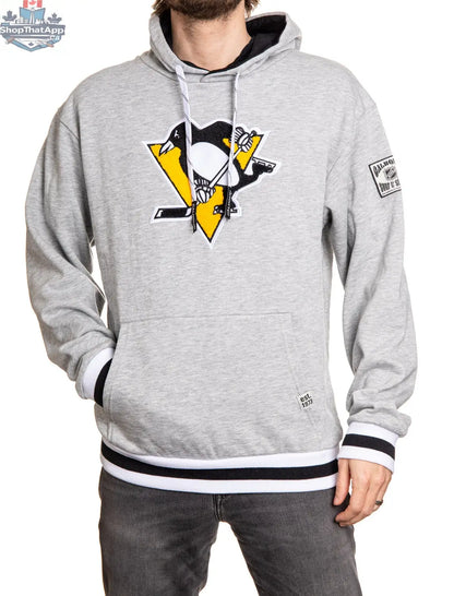 Pittsburgh Penguins hoodie with Muskoka style premium chenille woven logo, casual Calhoun Surf N' Skate hoodie for fans