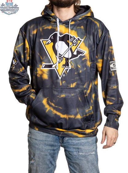 Pittsburgh Penguins hoodie with sublimation design by Calhoun Surf N' Skate, featuring team logo and vibrant sports-themed artwork.