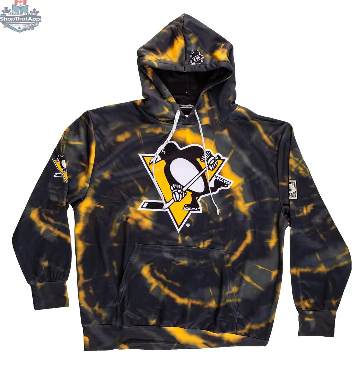 Pittsburgh Penguins hoodie with sublimation design, featuring team logo and graphics, made by Calhoun Surf N' Skate.