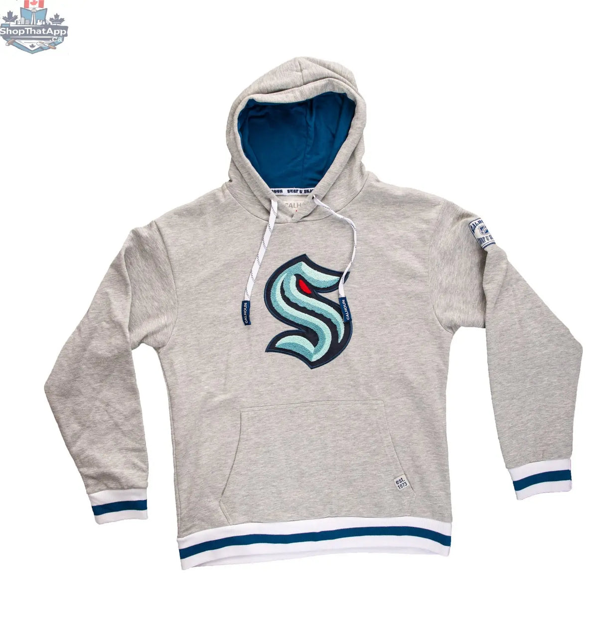 Seattle Kraken hoodie by Calhoun Surf N' Skate featuring a premium chenille woven Kraken logo on the front.