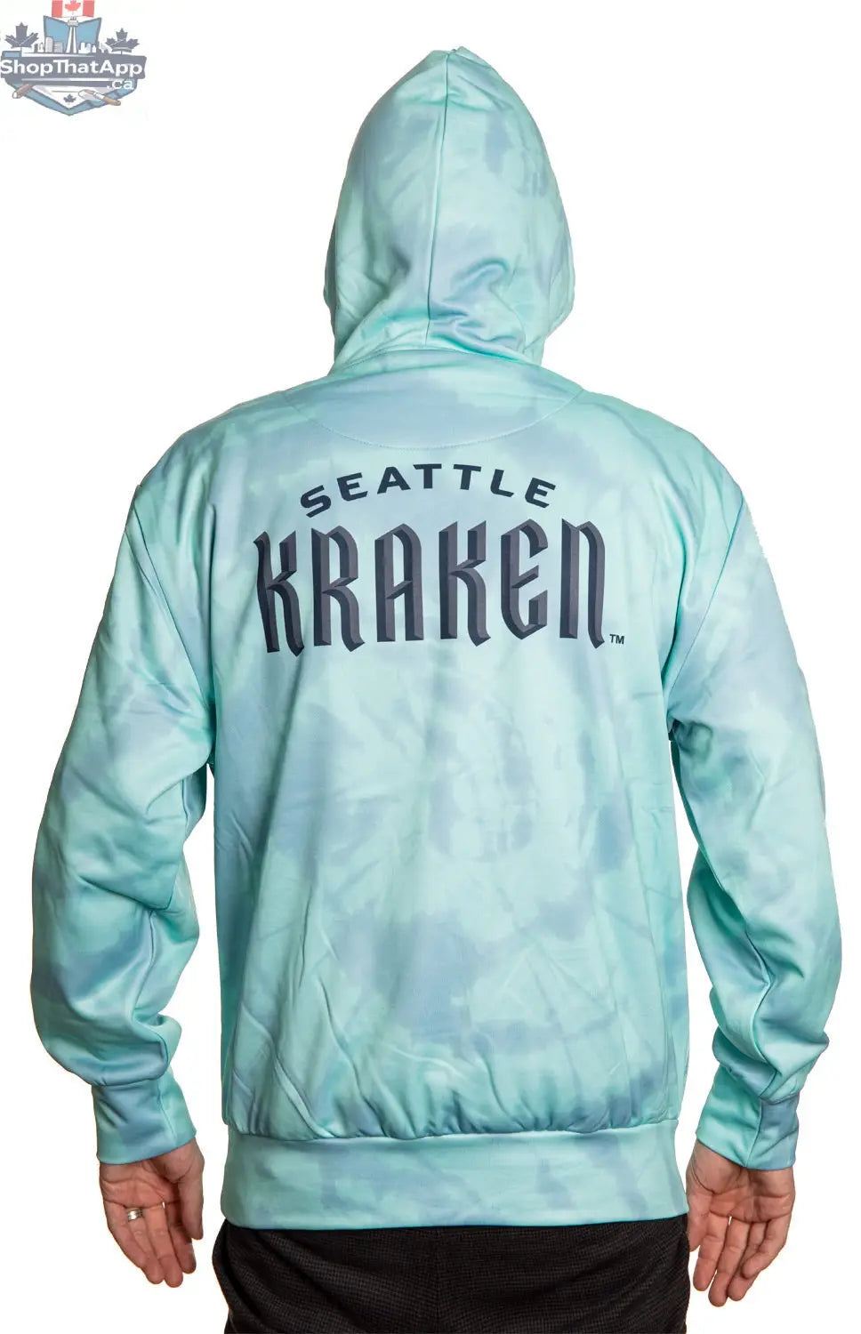 Black Seattle Kraken hoodie with sublimation design, featuring Kraken logo and team graphics, by Calhoun Surf N' Skate.