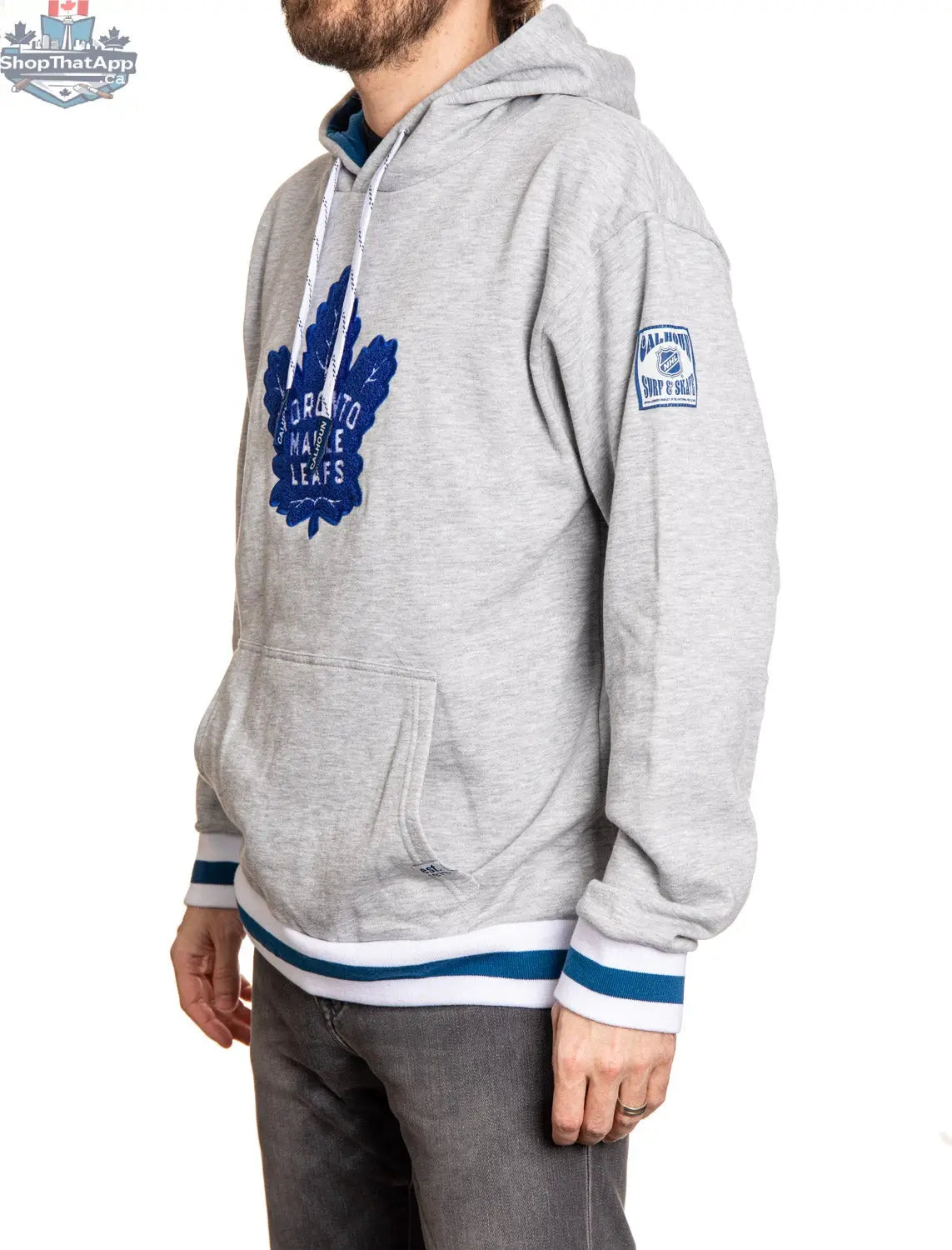 Toronto Maple Leafs hoodie by Calhoun Surf N' Skate featuring a premium chenille woven logo on the side.