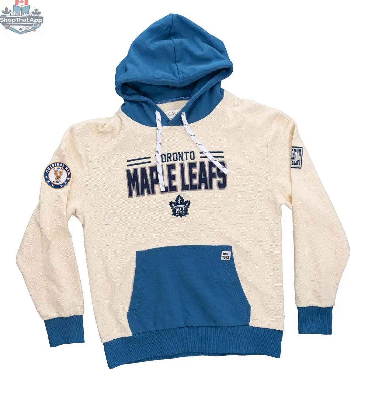Unisex Toronto Maple Leafs hoodie by Calhoun Surf N' Skate featuring retro reverse terry fabric and team logo on front.