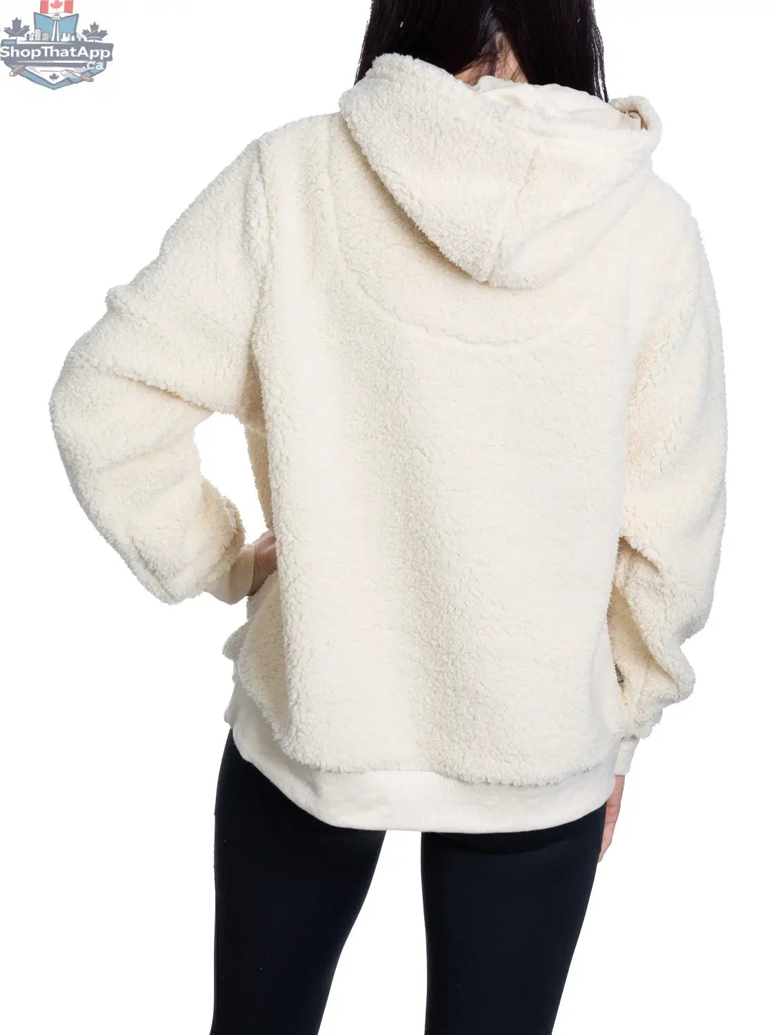 Vancouver Canucks ladies Sherpa hoodie with premium chenille logo, soft fleece interior, navy blue with team branding, Calhoun Surf N' Skate.