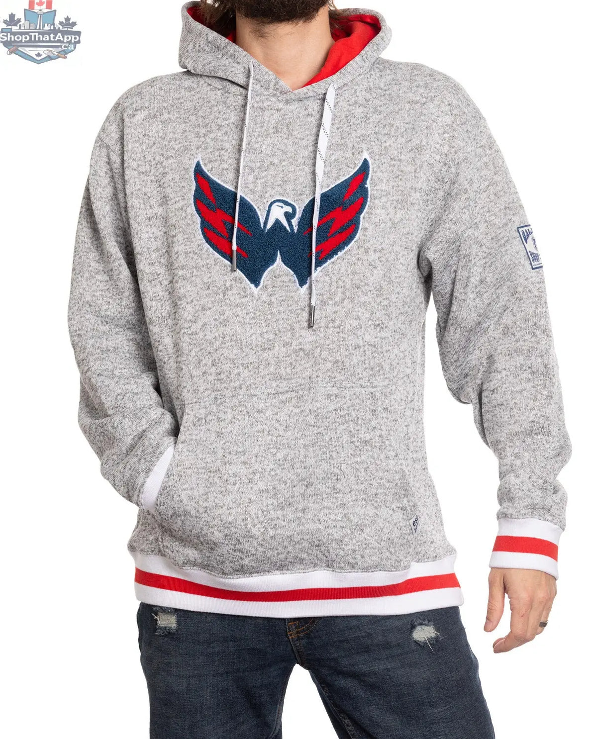 Washington Capitals hoodie by Calhoun Surf N' Skate featuring a woven chenille logo on a cozy muskoka-style hoodie.