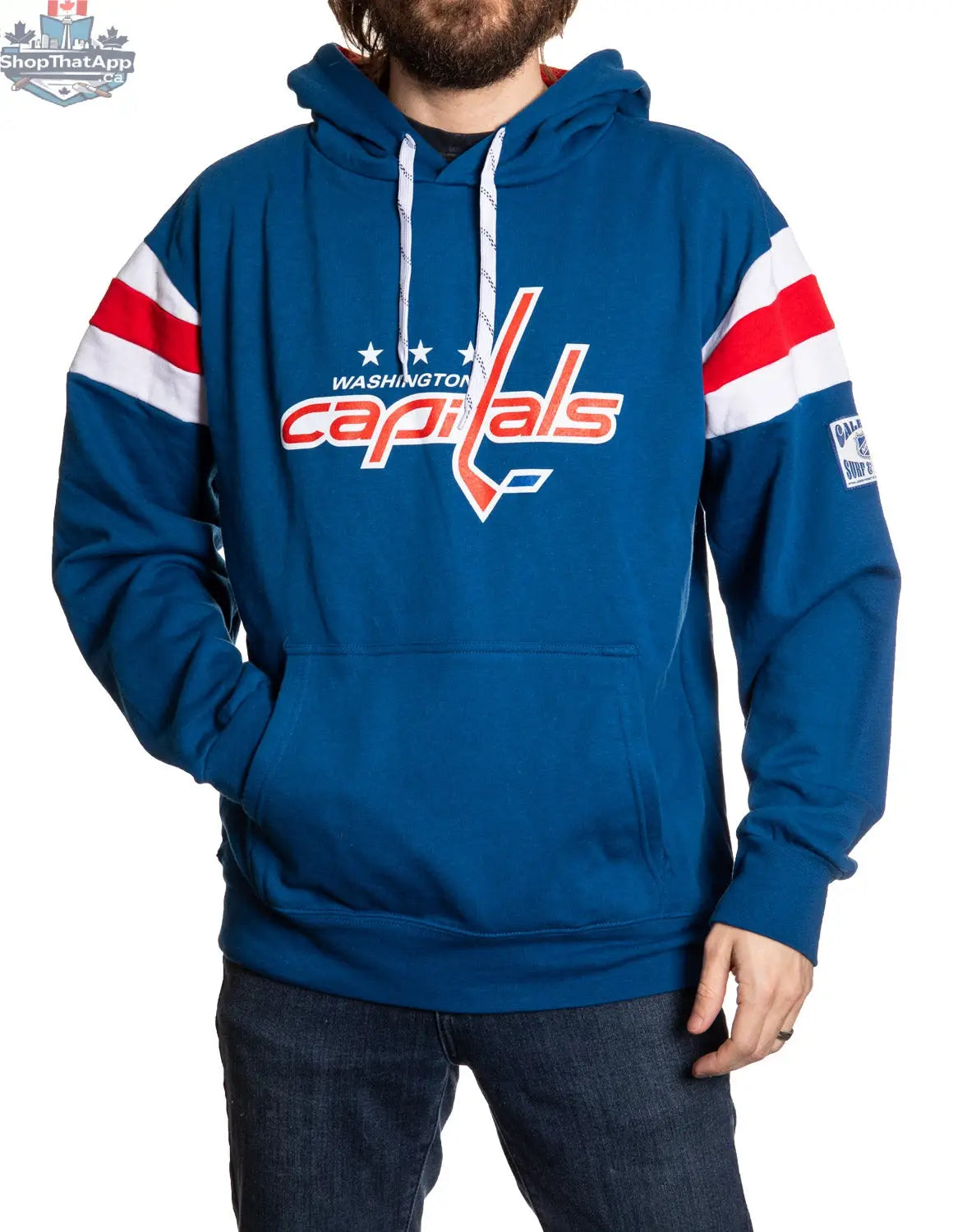 Washington Capitals hoodie by Calhoun Surf N' Skate featuring vintage varsity style with team logo and retro team spirit.