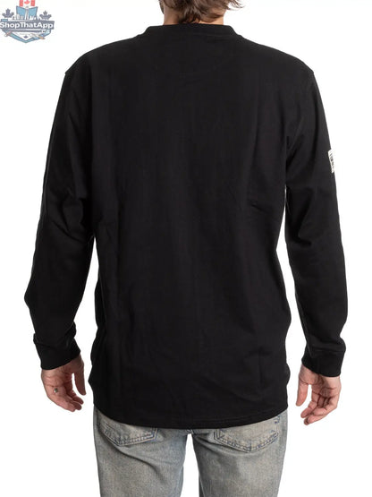Black Toronto Maple Leafs Henley long sleeve shirt by Calhoun Surf N' Skate, showing the back with team logo and design details.