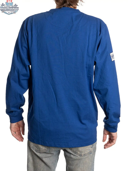 Back view of Calhoun Surf N' Skate Toronto Maple Leafs henley long sleeve shirt with team logo and buttoned placket.