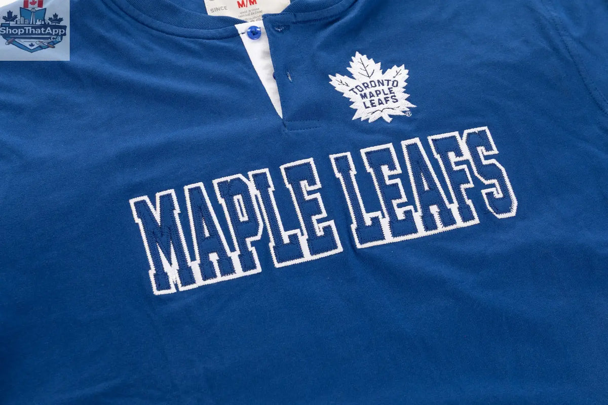 Calhoun Surf N' Skate Toronto Maple Leafs henley long sleeve shirt with team logo and button placket, casual athletic style.