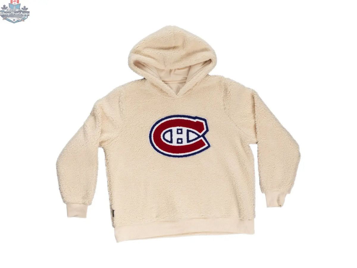 Montreal Canadiens ladies hoodie with sherpa lining and premium chenille logo, Calhoun Surf N' Skate sportswear.