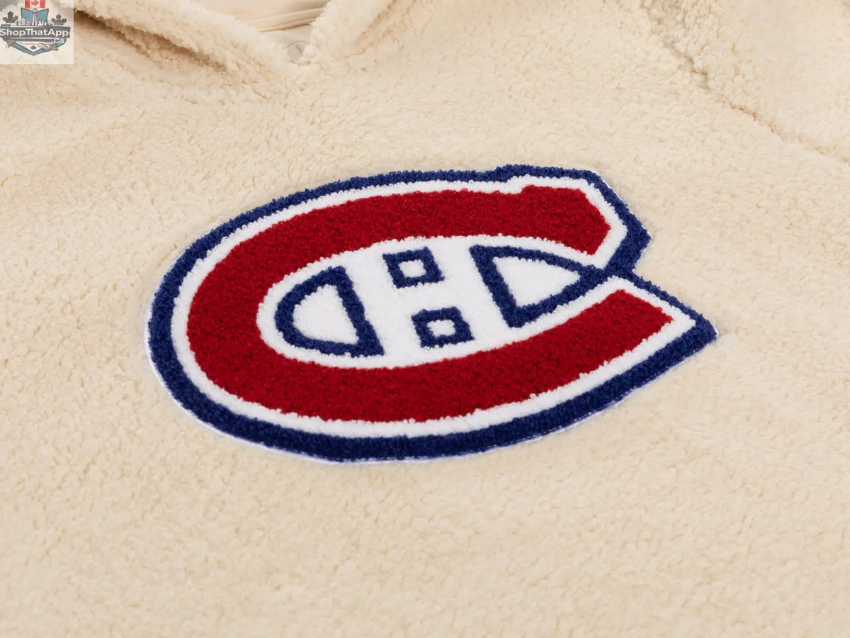 Montreal Canadiens ladies hoodie with sherpa lining and premium chenille logo, casual sportswear by Calhoun Surf N' Skate.