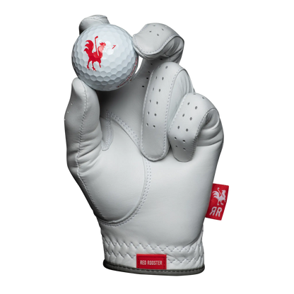 Pair of gardening gloves from Red Rooster Golf Inc., designed for handling Silkie chickens in backyard coops.