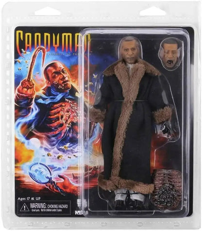 8-inch NECA Candyman action figure with retro clothing, detailed facial features, and iconic costume from Toy Snowman's collectible series.