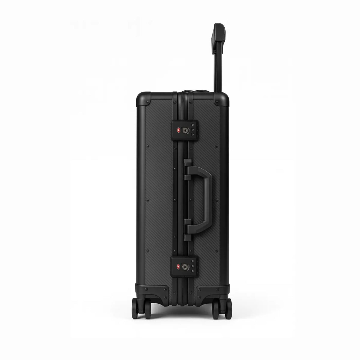 Real carbon fiber carry-on luggage by Carbon Loom, showcasing its sleek, durable design perfect for stylish travelers.