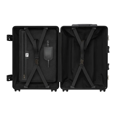 Real carbon fiber carry-on luggage by Carbon Loom, showcasing a sleek, durable travel trunk with a modern design.