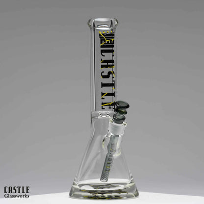 Castle Glassworks 14-inch 9mm beaker bong with a clear glass beaker design, featuring a sturdy base and a removable bowl.