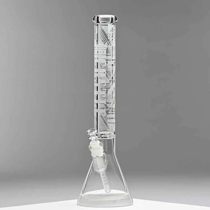 Castle Glassworks 18-inch Ultra Durable Beaker Bong with a clear glass design on a grey background.