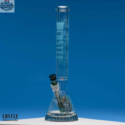 Castle Glassworks Viking 18-inch beaker bong with durable glass and stylish design for smooth smoking sessions.