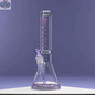 Castle Glassworks 14-inch beaker bong with purple logo and 9-hole downstem, displayed on a purple background.