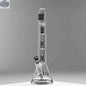Castle Glassworks 18-inch double showerhead beaker bong with grey accents, featuring a smooth, innovative design for easy use.