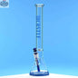 18-inch glass beaker bong by Castle Glassworks with blue logo, 9mm thick glass, clear design, and blue background in left photo.