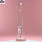 Pink 18-inch glass beaker bong by Castle Glassworks with a colored logo, featuring a 9mm thick glass design on a pink background.