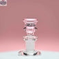 Pink 14mm borosilicate glass bowl with disk design from Castle Glassworks, featuring a black logo on a pink background.