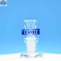 Blue 14mm borosilicate glass bowl piece by Castle Glassworks, designed for puck bowls, with a vibrant blue background.