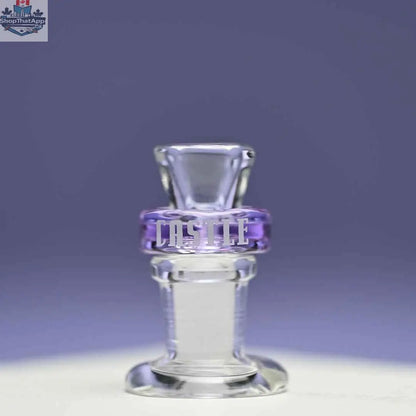 Purple 14mm borosilicate glass bowl piece for puck bowls by Castle Glassworks on purple background.