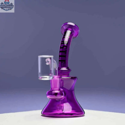 Purple Castle Glassworks 7-inch mini electroplated dab rig with a sleek design, shown on a purple background.