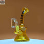 Yellow Castle Glassworks mini dab rig with electroplated finish, 7-inch high-performance dab rig on amber background.