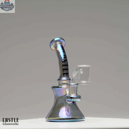 Castle Glassworks mini electroplated 7-inch high-performance dab rig with a sleek, compact design and colorful glass accents.