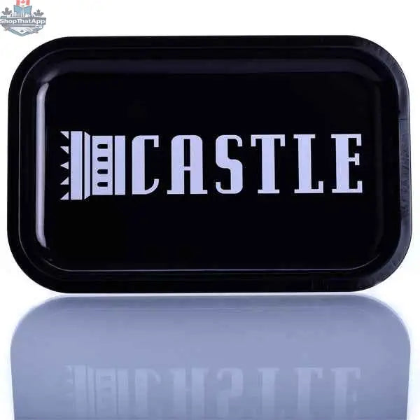 Castle Glassworks durable rolling tray with a sleek design, featuring a spacious surface for rolling and organizing smoking accessories.