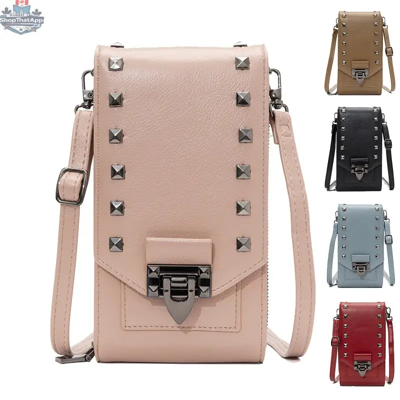 Rivet Design Shoulder Bags Mobile Phone Handbag Solid Color Crossbody Bags Women - Shopthatapp.ca