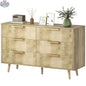 Oak Dakota Dresser by SLOTH Nation with six fluted drawers, modern bedroom furniture piece with sleek design and metal handles.