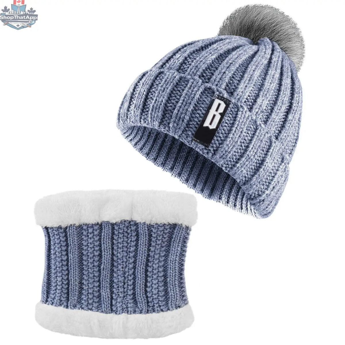 Warm women's winter beanie hat and scarf set by EX-STOCK Canada, knitted skull cap and neck warmer for outdoor activities.