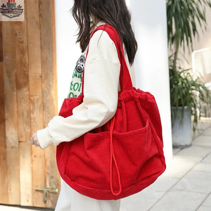 Ins Corduroy Shoulder Bags Drawstring Multi-pocket Handbag Women Underarm Bags - Shopthatapp.ca