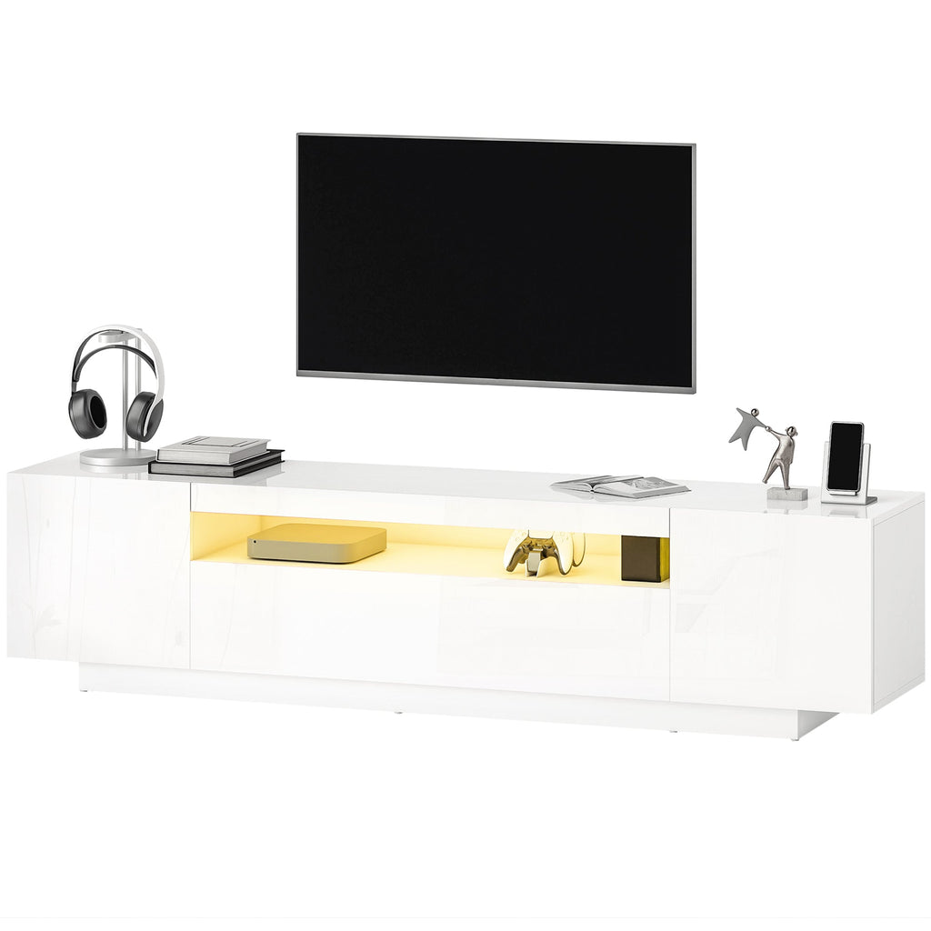 Greer Modern TV Stand with RGB LED Lights-for 65-85" TVs-High Gloss White - Shopthatapp.ca