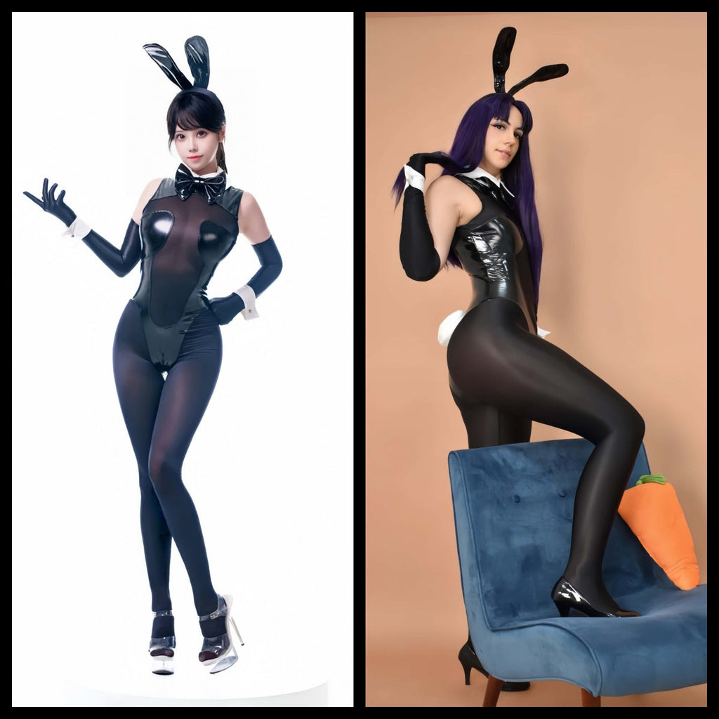 PU Leather Spandex See Through Bunny Girl Bodysuit Cosplay Costume Lingerie - Shopthatapp.ca