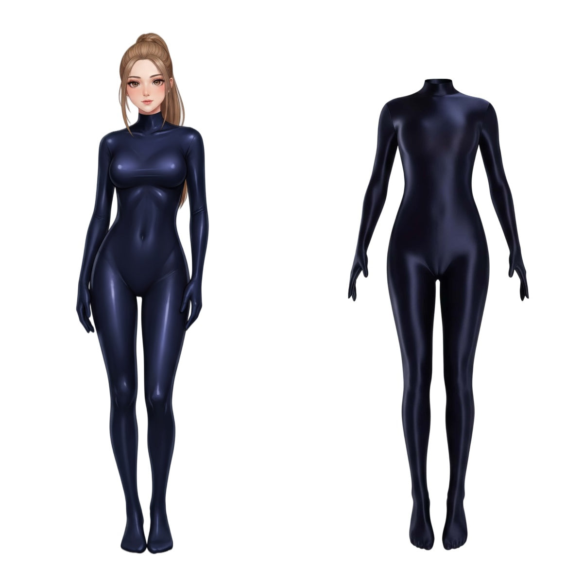 Spandex Nylon Full Bodysuit Zentai Shinny Cosplay Jumpsuit Attached Gloves - Shopthatapp.ca