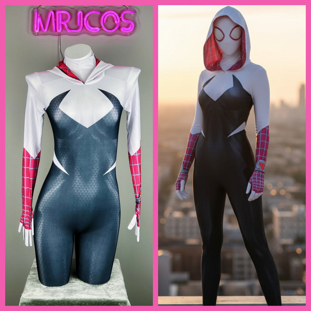 Super Hero Spider Gwen Cosplay Full Bodysuit Halloween Costume Zentai - Shopthatapp.ca