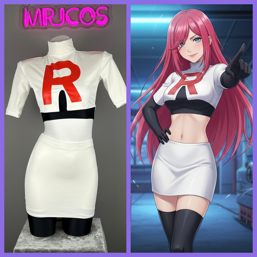 Anime Team Rocket Spandex Leather Cosplay Costume Set with Gloves and Skirt - Shopthatapp.ca