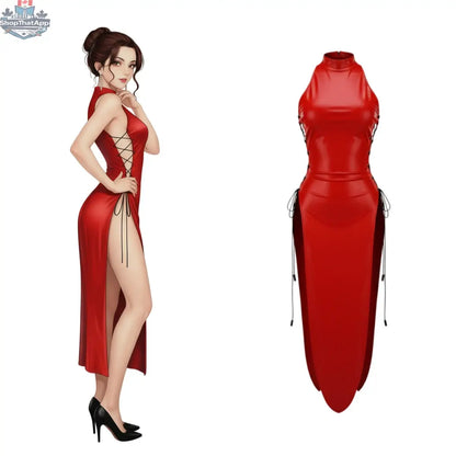MRJCOS vintage cheongsam lingerie satin and PU leather dress, sexy party costume with intricate design and fitted silhouette.