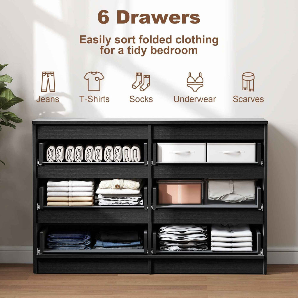 River 6 Drawer Dresser for Bedroom, Living Room or Hallway-Black