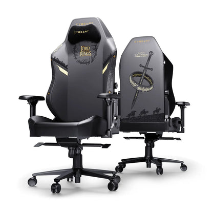 Black Cybeart Lord of the Rings gaming chair with detailed design, ergonomic armrests, and high-back support.